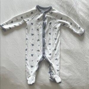 Polo by Ralph Lauren White Footed One-Piece with Blue Trim and Animal Print